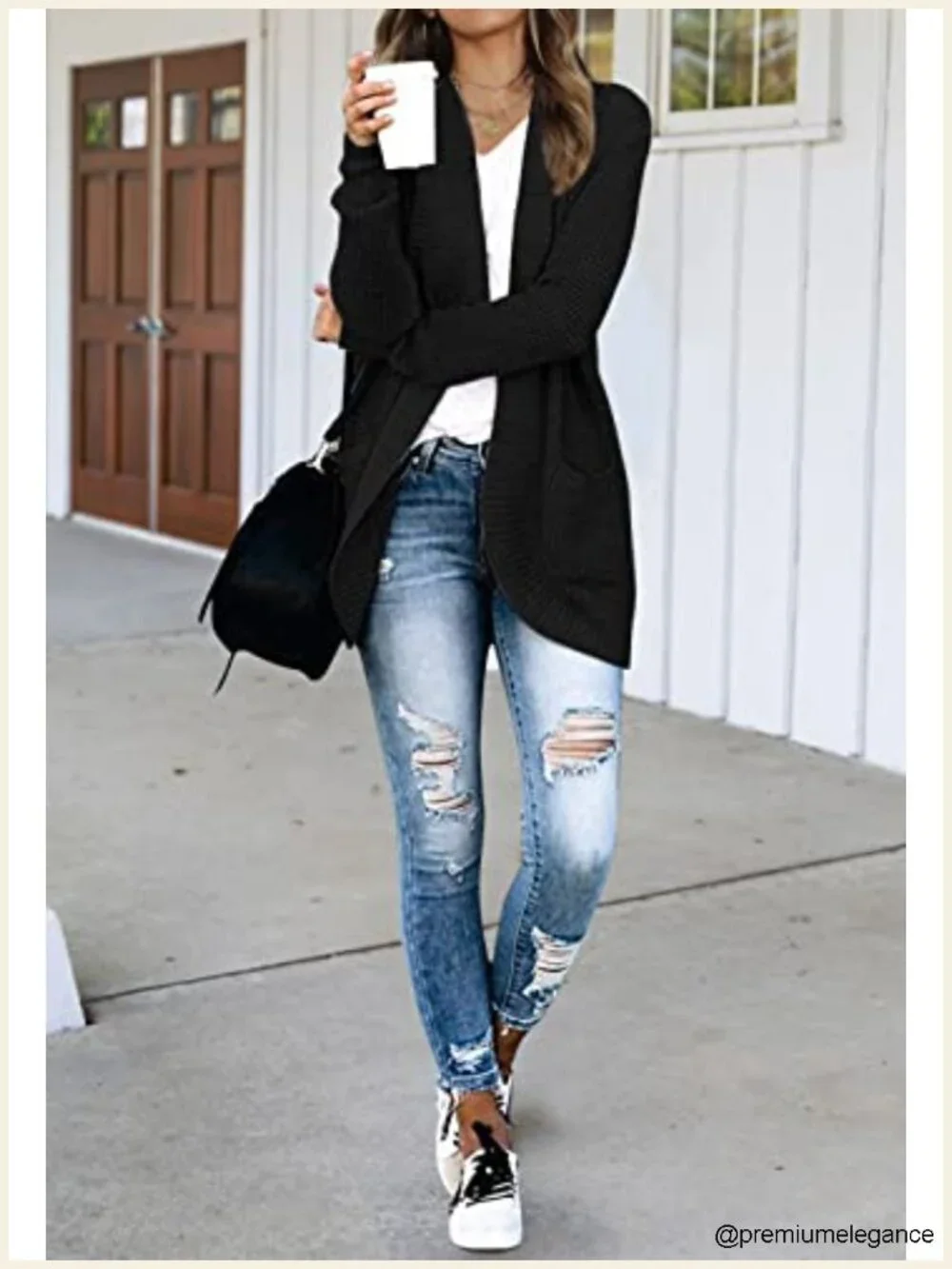 Womens Long Sleeve Open Front Cardigan Chunky Knit Draped Sweater Coat with